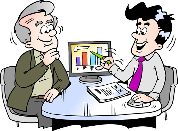 Desenhos animados Vector ilustração de um homem mais velho olhando para as finanças — Vetor de Stock