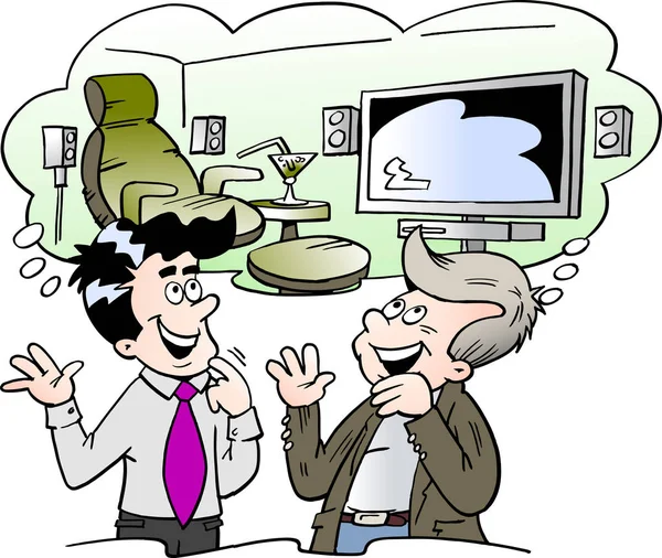 Bir aile babası ve iç'ın imkanlarını düşünme bir satıcı tarafından vektör çizim karikatür — Stok Vektör
