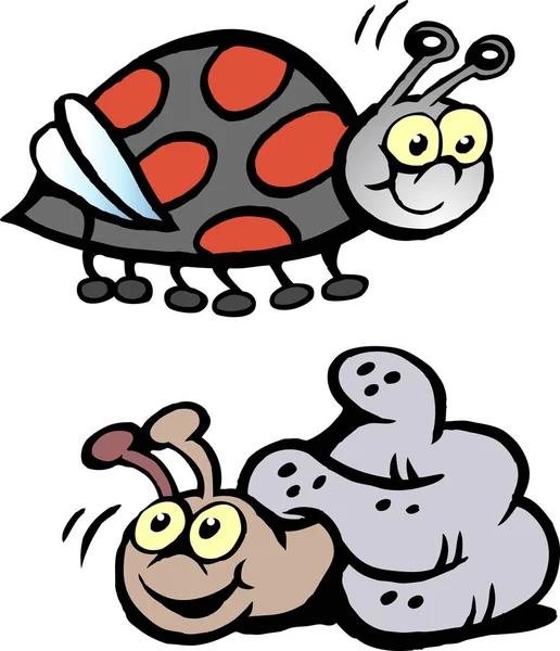 Zeichentrickvektorillustration eines Marienkäfers und einer Schnecke — Stockvektor