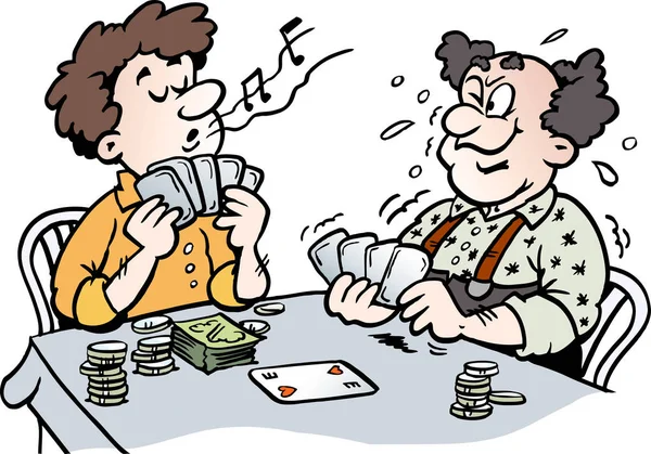 İki adam Poker oynamaya vektör çizim karikatür — Stok Vektör