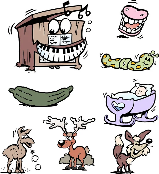 Cartoon-Vektor-Illustration einer Reihe lustiger Cliparts und Icons — Stockvektor