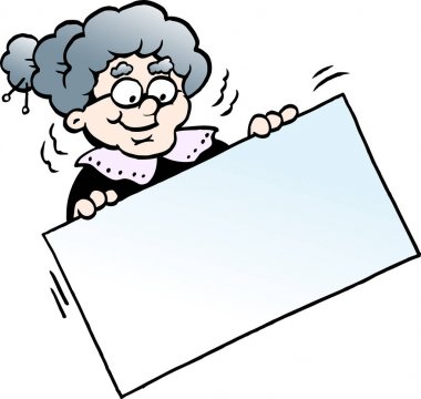 Mutlu bir işaret tutan büyükanne vektör çizim karikatür