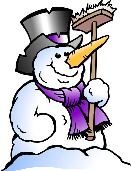 Illustrazione del vettore del fumetto di un pupazzo di neve felice — Vettoriale Stock
