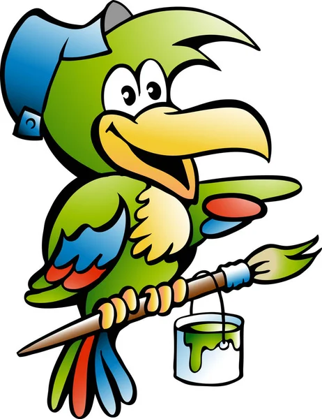 Cartoon Vector иллюстрации Parrot Painter Handyman Worker — стоковый вектор
