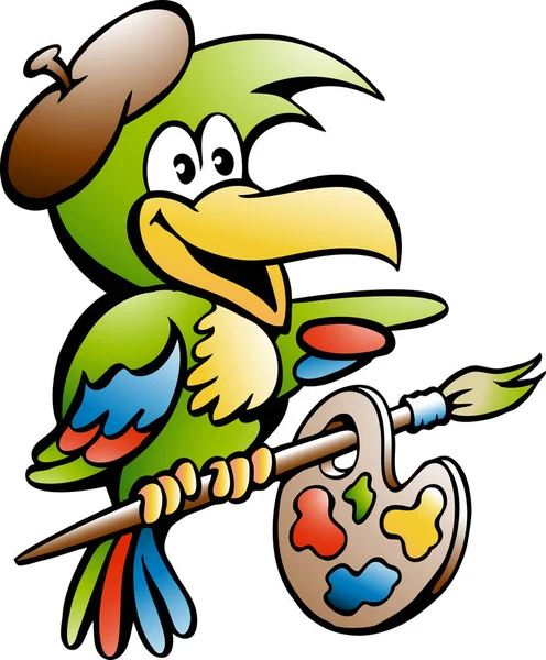 Cartoon Vector illustration of a Parrot Painter Artist — Stock Vector