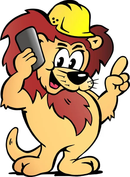 Illustration Vectorielle Bande Dessinée Travailleur Lion Parler Affaires — Image vectorielle