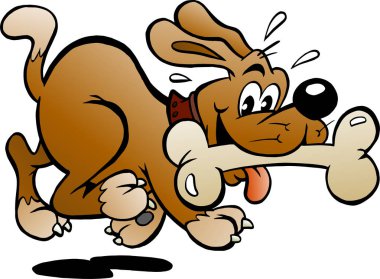 Büyük kemikli mutlu bir köpeğin vektör karikatür çizimi