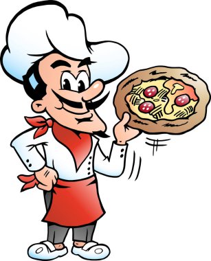 Mutlu İtalyan pizza şefi Baker 'ın vektör karikatür çizimi