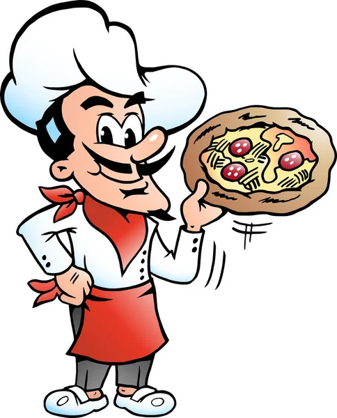 幸せなイタリアのピザシェフのベクトル漫画のイラスト Baker — ストックベクタ