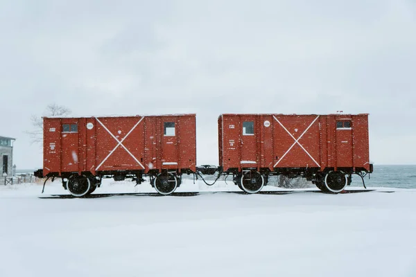 Dos Vagones Ferrocarril Invierno —  Fotos de Stock