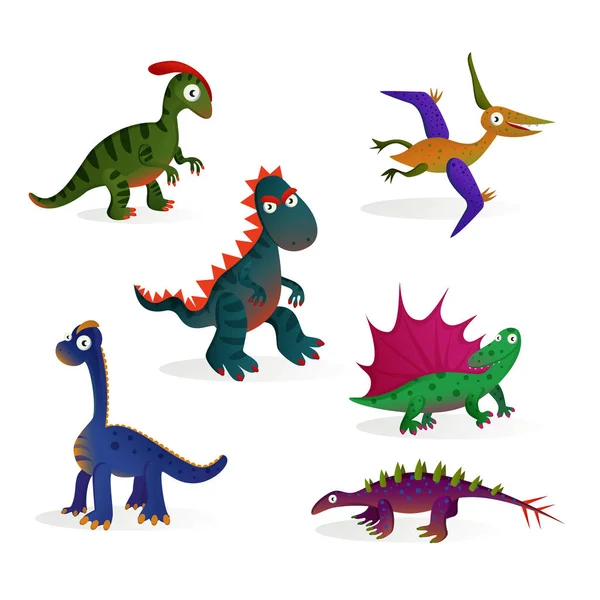 Set di simpatici dinosauri dei cartoni animati su sfondo bianco — Vettoriale Stock
