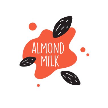 Badem sütü sıçraması. Vektör karikatür çizimi. Tasarım ögesi.