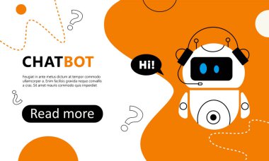 Chatbot web pankartı, iniş, konsept. Vektör illüstrasyonu.