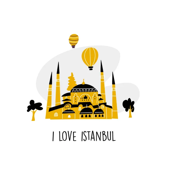 Ik hou van Istanbul. Vector cartoon illustratie van de Turkse moskee. — Stockvector