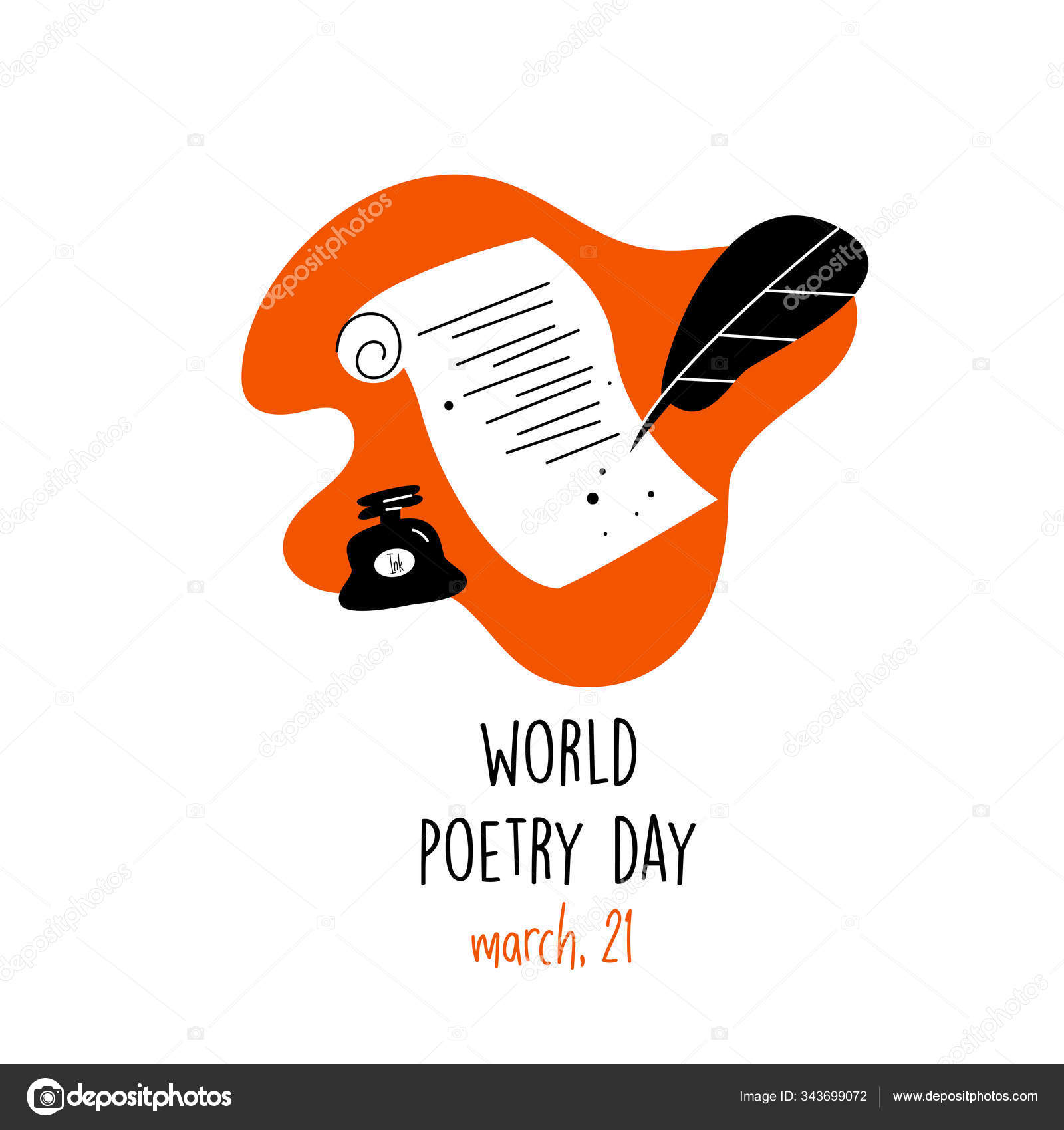 World poetry day, march illustration of feathe