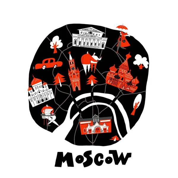 Carte vectorielle stylisée de Moscou avec les principales attractions . — Image vectorielle