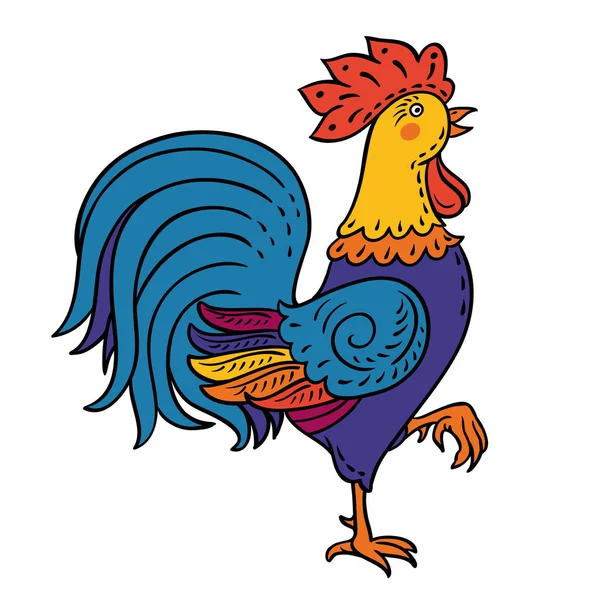 Gallo, colorido retrato de polla ilustración de dibujos animados. Elemento vectorial para el diseño de Año Nuevo. año chino símbolo . — Archivo Imágenes Vectoriales