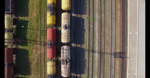 4K Aerial footage. Small train station. — Stock Video