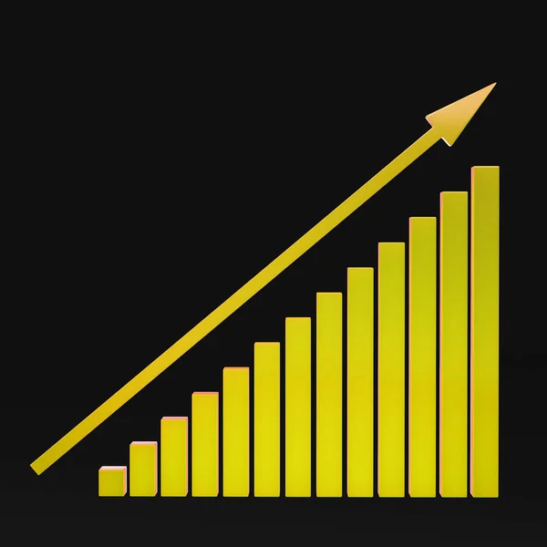 Färgglada diagram och pilen på en svart bakgrund växer upp — Stockfoto