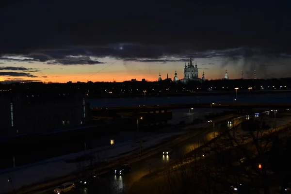 Katedra Smolny Sankt Petersburgu Rosja Widok Rzeki Wielkiego Wału Ohta — Zdjęcie stockowe