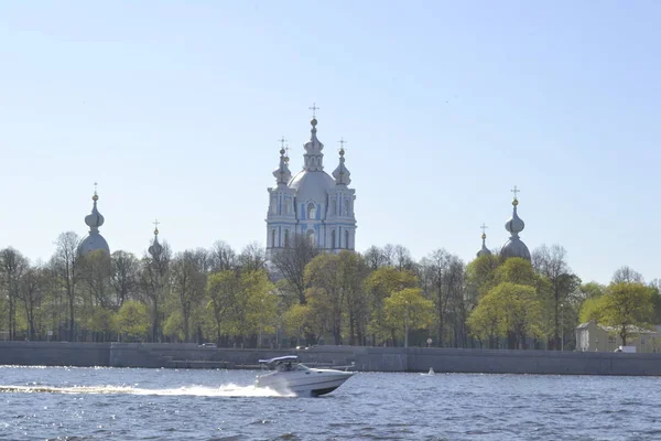 Смольний Собор Санкт Петербурзі Росія Вид Річки Великого Охта — стокове фото