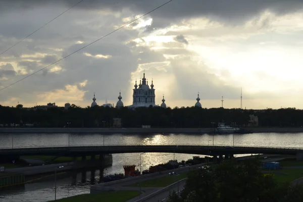 Смольний Собор Санкт Петербурзі Росія Вид Річки Великого Охта — стокове фото