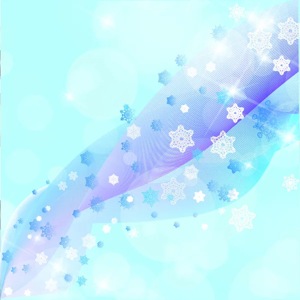 Snowflakes and stars descending on background — Stock Vector