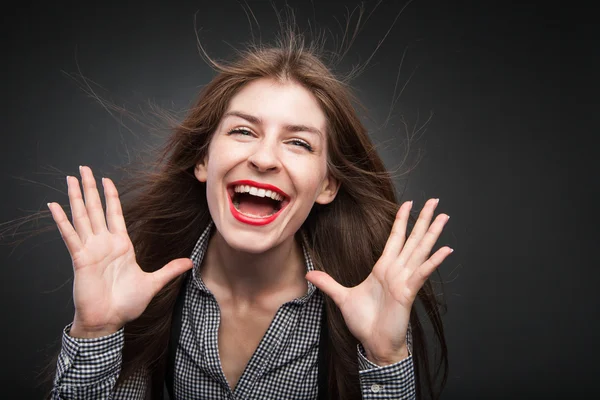 Beautiful women smiling with flying hair. — Stock Photo, Image