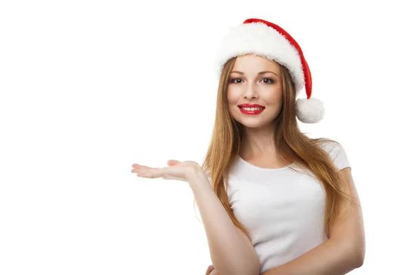 Christmas woman wearing santa hat — Stock Photo, Image