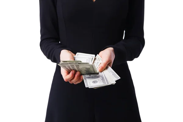 Γυναίκα αφηγείται δολάρια, κοντινό πλάνο — Φωτογραφία Αρχείου