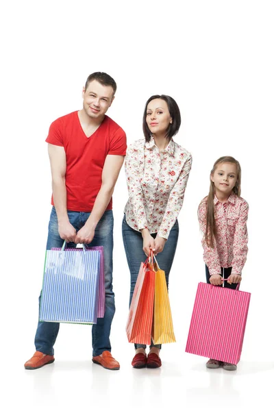 幸福的家庭，与购物袋 — 图库照片