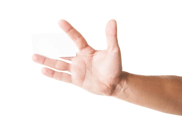 Визитка в человеке рука на белом — стоковое фото