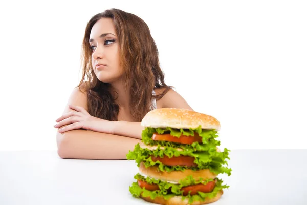 Mulher saudável rejeitando junk food isolado — Fotografia de Stock