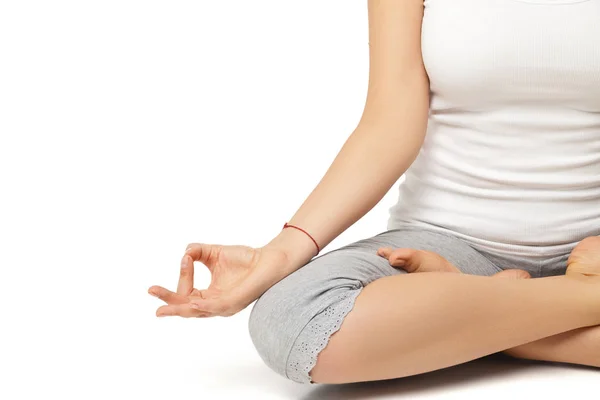 Group of people relaxing and doing yoga in white — Stock Photo, Image