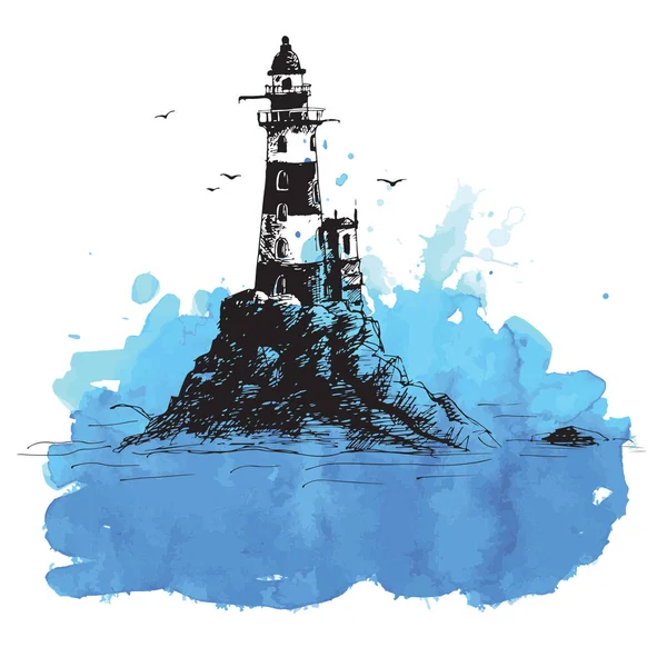 Hand-painted lighthouse and sea