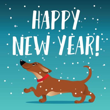 tebrik kartı mutlu yeni yearcute küçük köpek kar taneleri ile oynamak