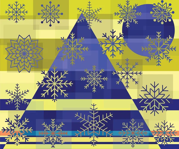 Snowflakes on Background of Squares — Stock Vector