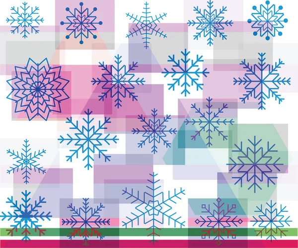 Snowflakes on Background of Squares — Stock Vector