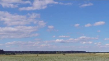  Çayır üzerinde mavi gökyüzünde bulutlar float,