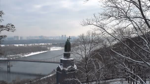 Wladimir Kiew Winter Blick Auf Das Denkmal Die Berge Den — Stockvideo