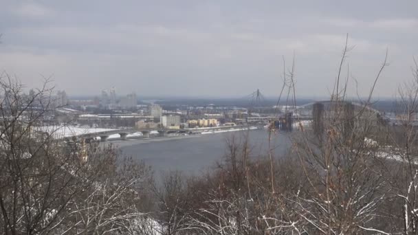 Vista Rio Dnieper Distrito Podol Kiev Dia Inverno Limpo Neve — Vídeo de Stock