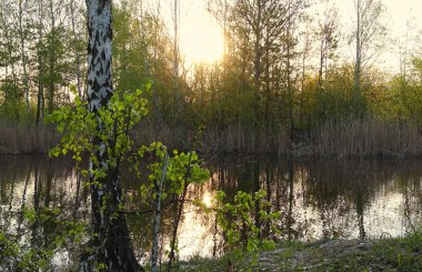 İlkbaharda göl günbatımı