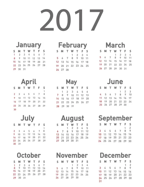 Kalender voor 2017 — Stockvector