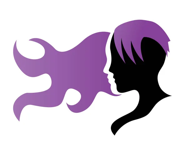 Silhouette eines Mädchens im Profil mit langen Haaren — Stockvektor