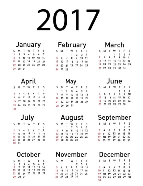 Calendário para 2017 — Vetor de Stock