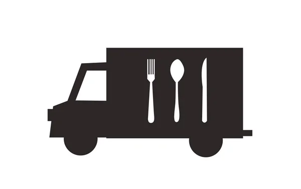 Çatal bıçak takımı ile teslimat kamyonu simgesi — Stok Vektör