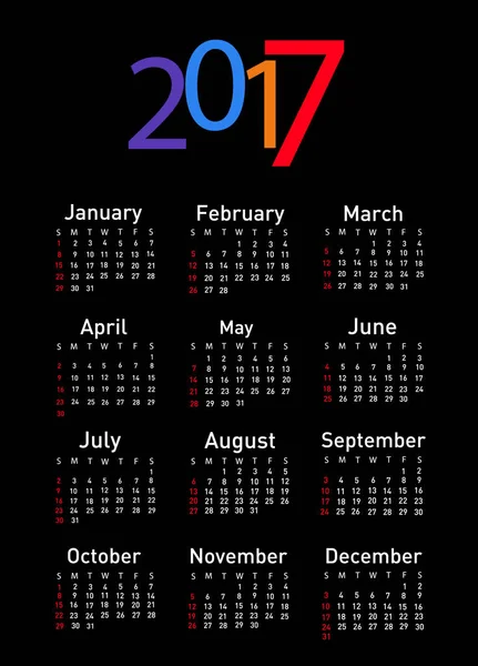 Kalender für 2017 — Stockvektor