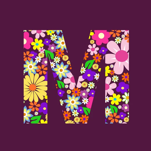 아름 다운 꽃 M의 편지 — 스톡 벡터