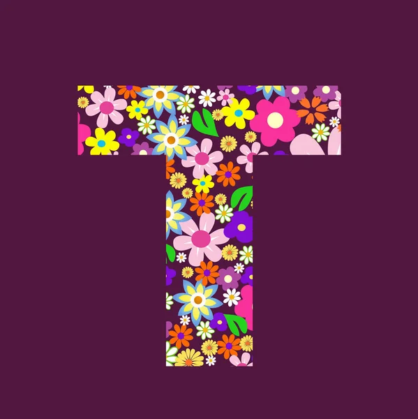 아름 다운 꽃 T의 편지 — 스톡 벡터