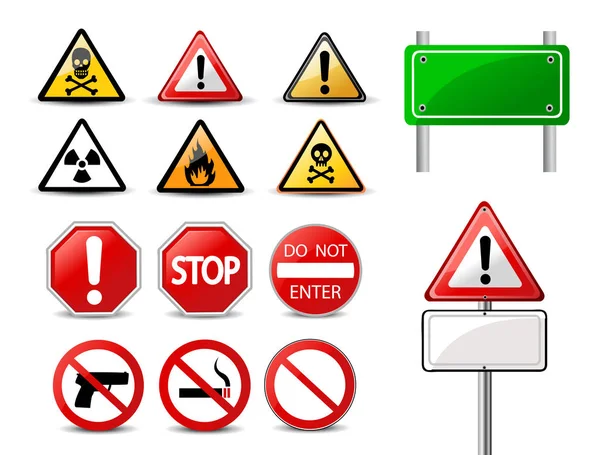 Road signs and Triangular Warning Hazard Signs — Stock Vector